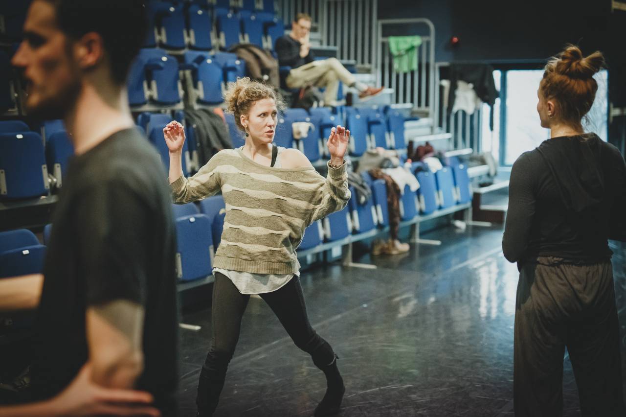 Caroline Finn in rehearsal for Folk