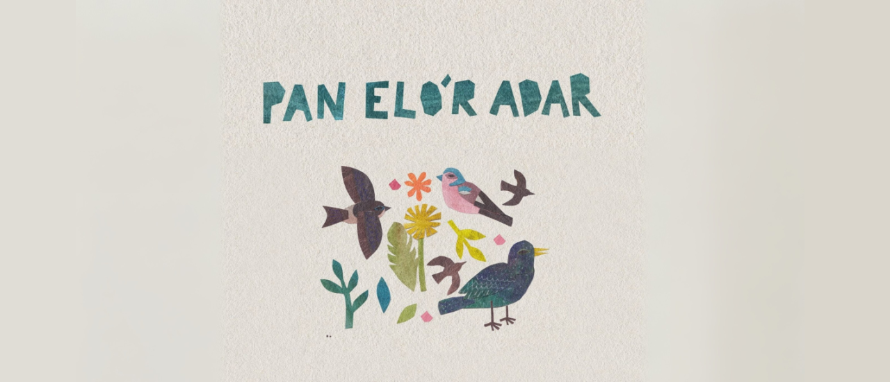illustration that looks like paper cut style birds and flowers 